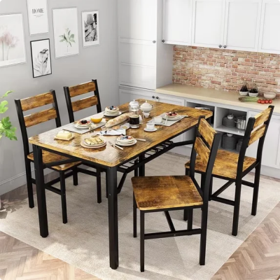 Cvortll Farmhouse Dining Table Set for 4, Wood Kitchen Table Chairs Set with Storage, Space-Saving Dinette Set for Breakfast Nook