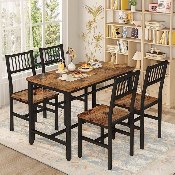 Cvortll Dining Table and Chairs Set for 4, 30"H Industrial Kitchen Table and Chairs with Metal Frame