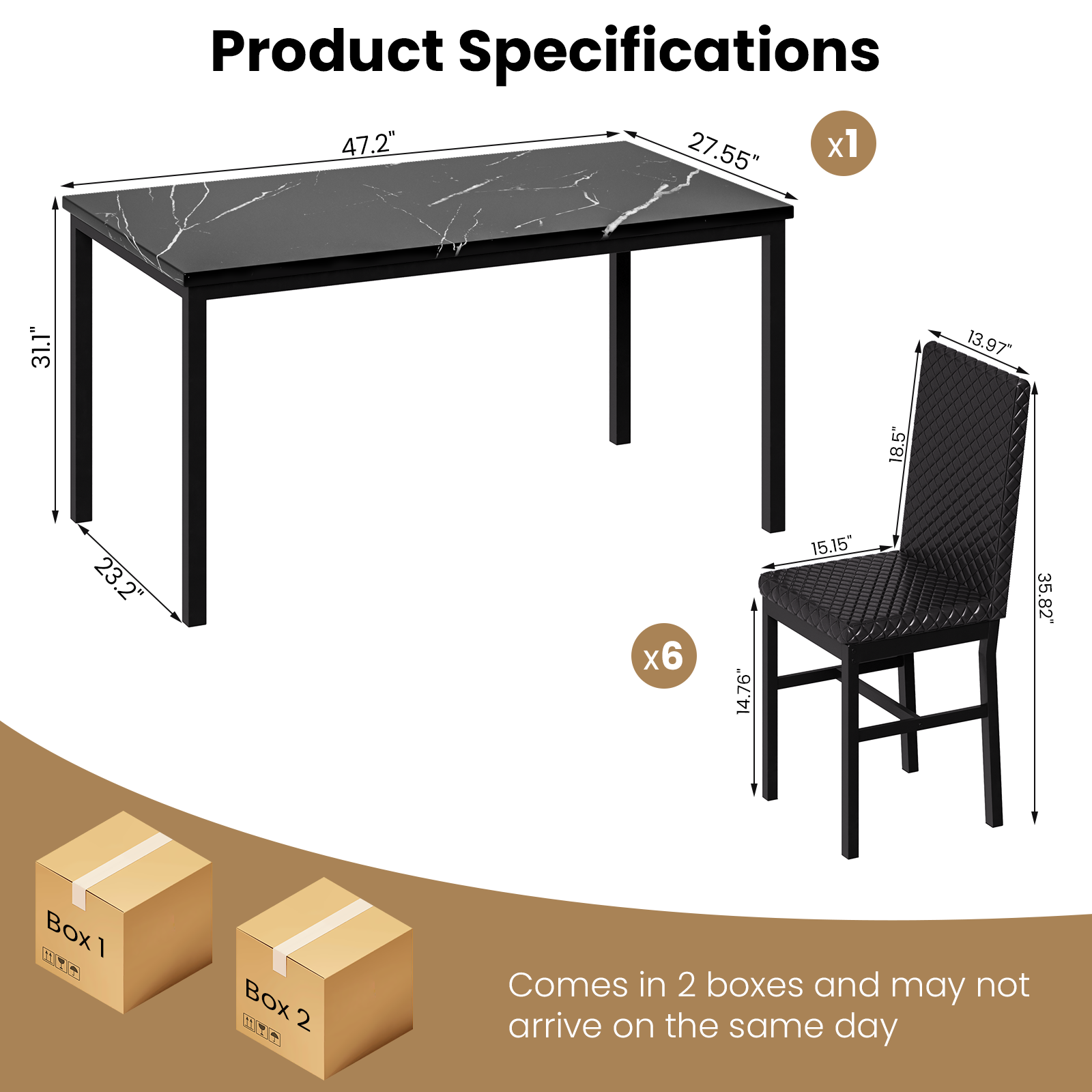 LinkRomat Modern 7 Piece Dining Room Sets for 6, Table Dining Set for 6, Faux Marble Kitchen Table PU Leather Chair for Apartment, Dining Room