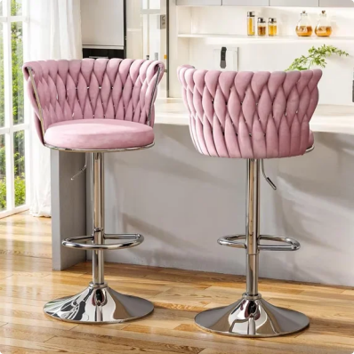 LinkRomat Velvet Bar Stools Set of 2,Swivel Counter Height Bar Stools with Backrest and Footrest,for Kitchen Island Dining Chairs