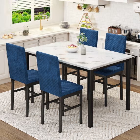 Recaceik 5 Piece Modern Faux Marble Dining Table Set, Gray
