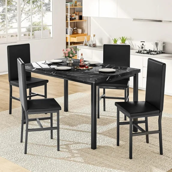 MOOSENG 5 Piece Dining Table Set for 4, Faux Marble Kitchen Table and Chairs for 4, Modern Dining Room Table with 4 Chairs, Dinner Table Set for Small Spaces, Black