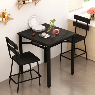 LinkRomat 3 Piece Bar Table Set, Counter Height Square Kitchen Table with Storage Shelf and 2 Stools, Compact Dining Set for Small Apartments, Gray