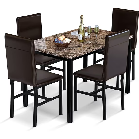 Cvortll 5 Pieces Dining Table Set for 4, 30.1"H Kitchen Table with Faux Marble Top and 4 Chairs