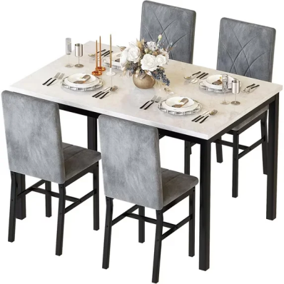LinkRomat 5-Piece Faux Marble Dining Table Set for 4, Modern Kitchen Table with Chairs, Dinette Dining Room Furniture Set for Compact Space Saving