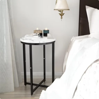 Cvortll Round Side Table Set of 2,Faux Marble White Round End Table,Modern Home Decor Accent Tables for Small Spaces,Living Room,Bedroom