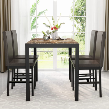 Cvortll 5-Piece Dining Table Set, Faux Leather Metal Frame Chairs, Seats 4 for Dining Room, Kitchen & Breakfast Corner