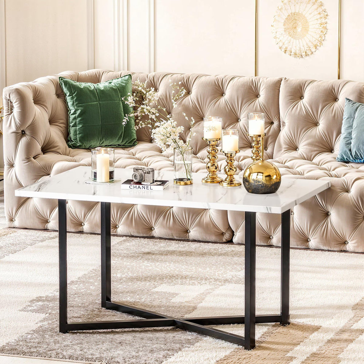 MOOSENG Coffee Table Set of 3, Industrial Vintage Wood Coffee Table with 2 Square End Side Tables, Easy Assembly Living Room Table Set for Offices, Living Rooms and Apartments