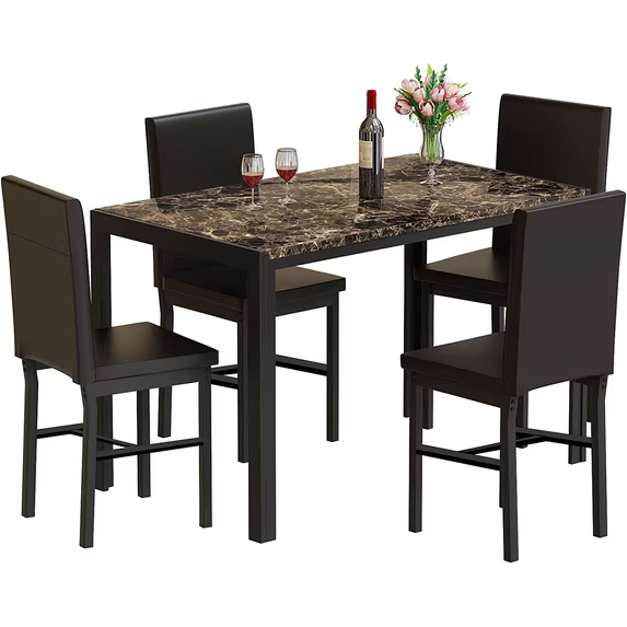Cvortll 5-Piece Dining Table Set, Faux Leather Metal Frame Chairs, Seats 4 for Dining Room, Kitchen & Breakfast Corner