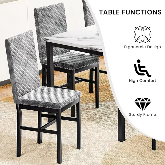 Cvortll Modern 7 Piece Dining Room Sets for 6, Faux Marble Dining Room Sets, Velvet Chairs, Dining Room, Apartment, Gray