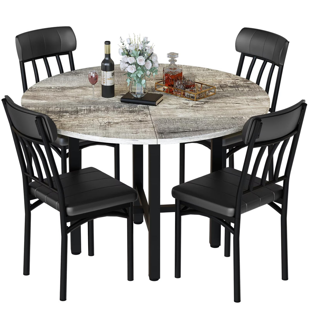 MOOSENG Round Dining Table Set for 4,Faux Marble Circle Dining Table Set with Chairs,Modern Kitchen Table and Chairs Set for 4,Round Dinner Table & Chair Set for Small Space