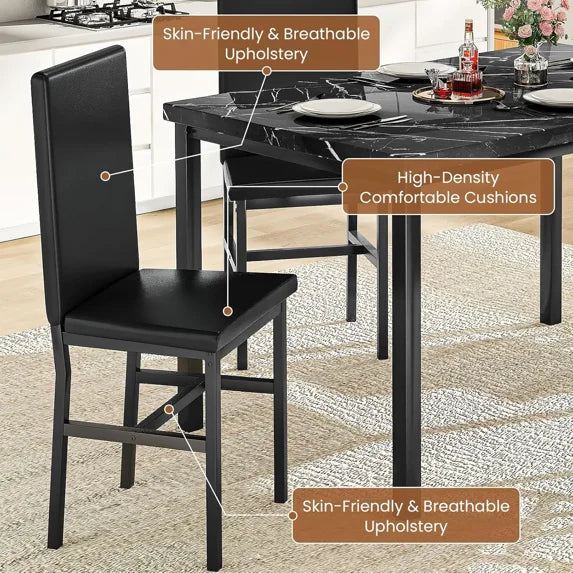 MOOSENG 5 Piece Dining Table Set for 4, Faux Marble Kitchen Table and Chairs for 4, Modern Dining Room Table with 4 Chairs, Dinner Table Set for Small Spaces, Black