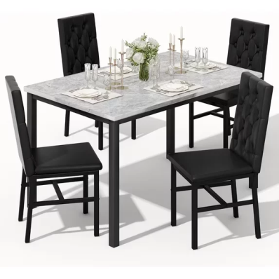 LinkRomat 5-Piece Dining Table Set for 4 Faux Marble with Button Tufted Upholstered Chairs, Kitchen Table with Chairs, Black