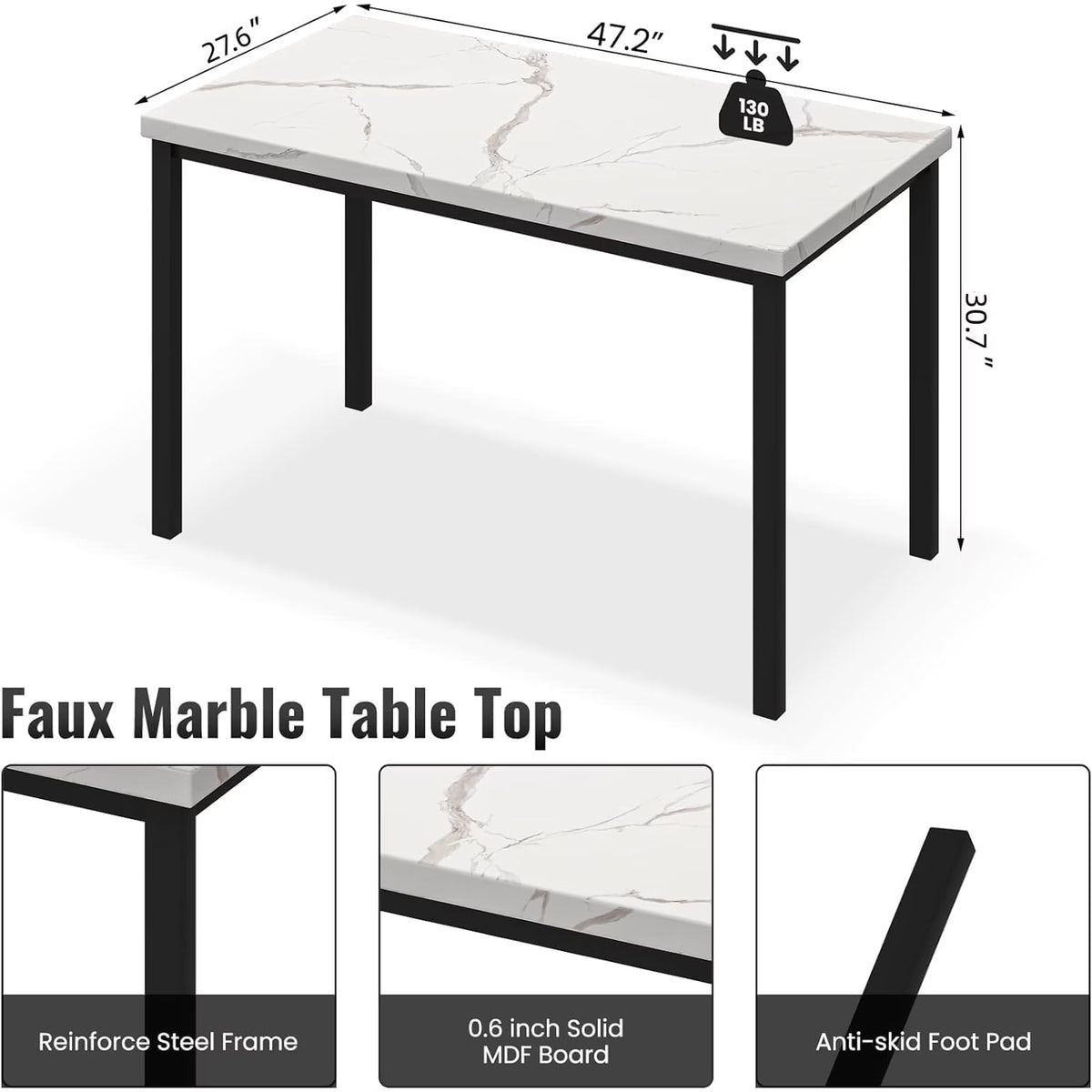 MOOSENG Small Dining Table Set for 4, 5 Pieces Dining Room Sets with Faux Marble Table & Velvet Chairs, Modern Kitchen Table Set with Chair for 4