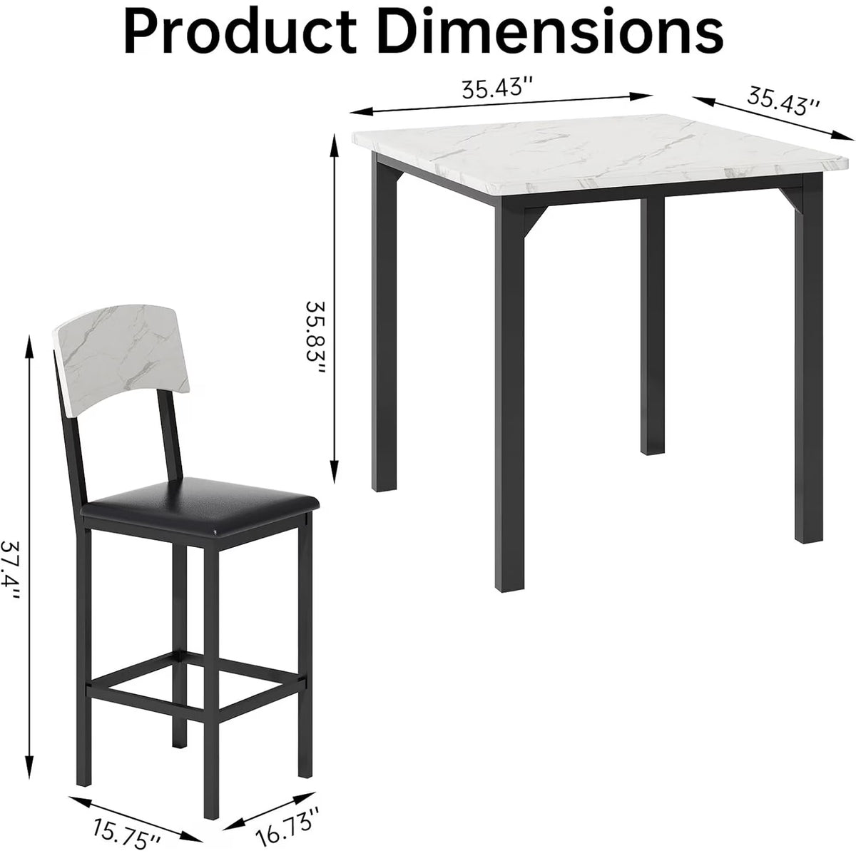 MOOSENG 5-Piece Counter Height Dining Table Set, Square Kitchen Table Set for 4 & 4 Velvet Bar Stools, Modern High Top Compact Dining Set Table for Small Spaces