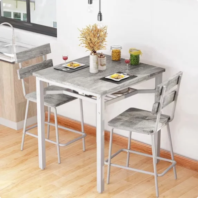 LinkRomat 3 Piece Bar Table Set, Counter Height Square Kitchen Table with Storage Shelf and 2 Stools, Compact Dining Set for Small Apartments, Gray