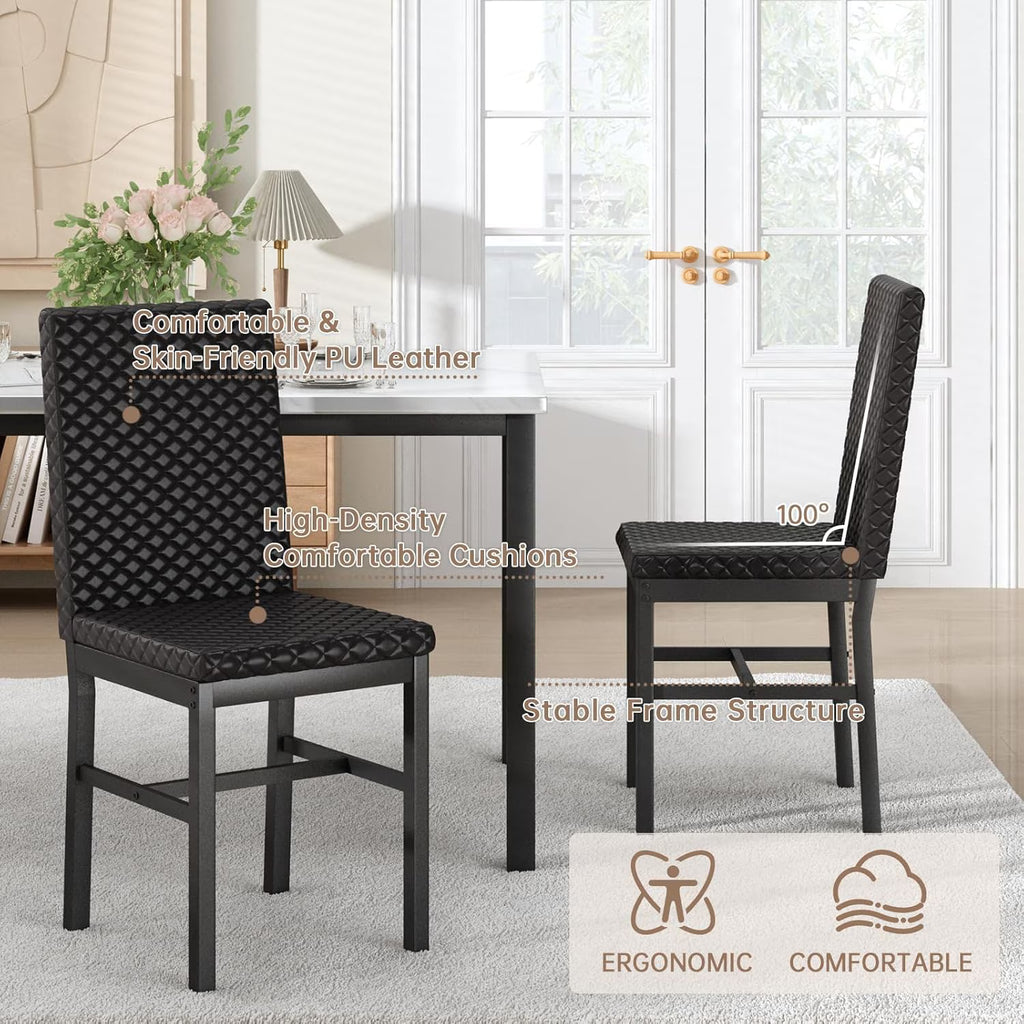 MOOSENG Small Dining Table Set for 4, 5 Pieces Dining Room Sets with Faux Marble Table & Velvet Chairs, Modern Kitchen Table Set with Chair for 4