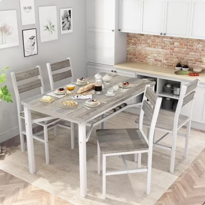 Cvortll Farmhouse Dining Table Set for 4, Wood Kitchen Table Chairs Set with Storage, Space-Saving Dinette Set for Breakfast Nook
