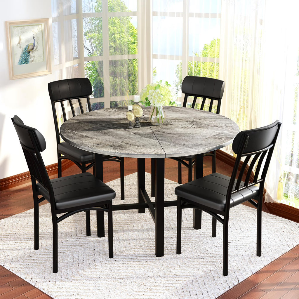 MOOSENG Round Dining Table Set for 4,Faux Marble Circle Dining Table Set with Chairs,Modern Kitchen Table and Chairs Set for 4,Round Dinner Table & Chair Set for Small Space
