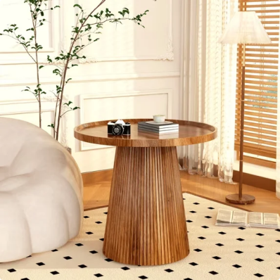 LinkRomat 23.62" Walnut Round Coffee Table, Modern Walnut Finish Small Coffee Table for Living Room, Sofa, Bedroom or Balcony