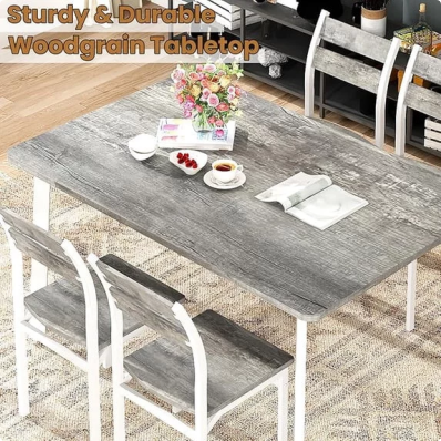 Cvortll 5 Piece Dining Table Set,47'' Table & 4 Ergonomic Chairs for Farmhouse & Kitchens or Apartments,Easy-Clean,Space-Saving,Grey