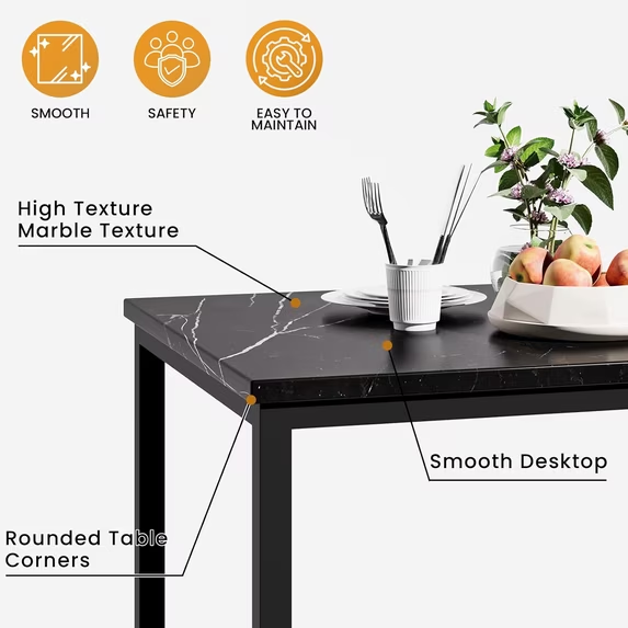 Cvortll Modern 7 Piece Dining Room Sets for 6, Faux Marble Dining Room Sets, PU Leather Chair, Dining Room, Apartment, Black