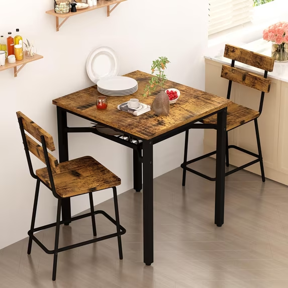 Cvortll 3-Piece Dining Table Set for 2,Wooden Farmhouse Dining Table with Storage,Square Kitchen Table Set for Dining Room,Small Space