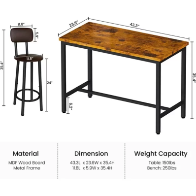Recaceik 5 Piece Industrial Polyurethane Dining Table Set, Brown