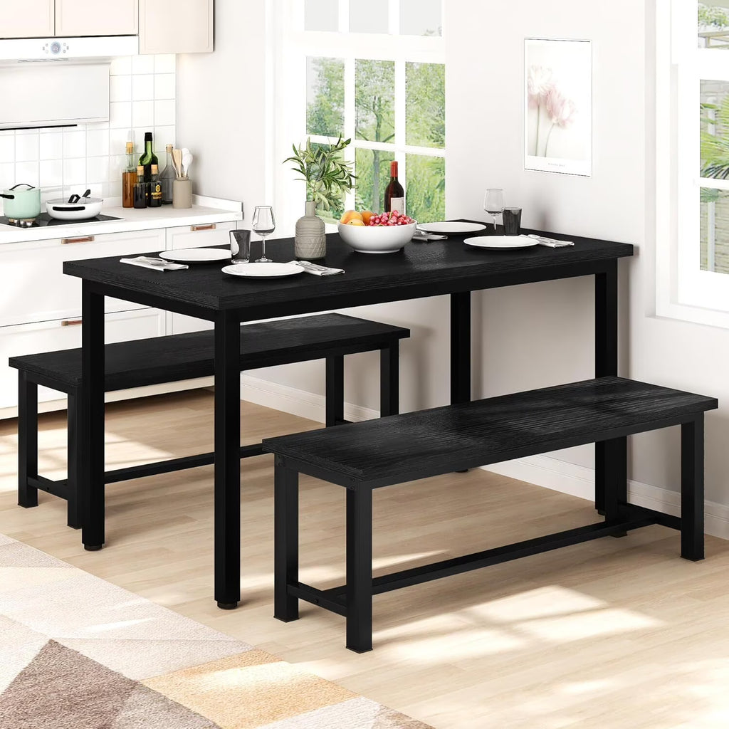 MOOSENG 2 Pack 39 Inch Industrial Dining Bench Set of 2 Black Kitchen Bench with Metal Legs Durable and Stable for Dining Room Living Room Bedroom Entryway