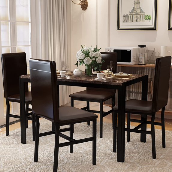 Cvortll Dining Room 4 Adult Modern Dining Table Sets with Chair, Black